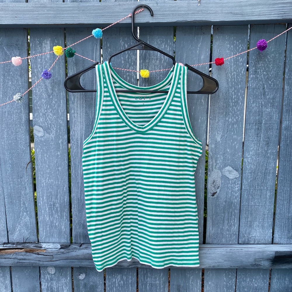 LOFT green and white striped tank top